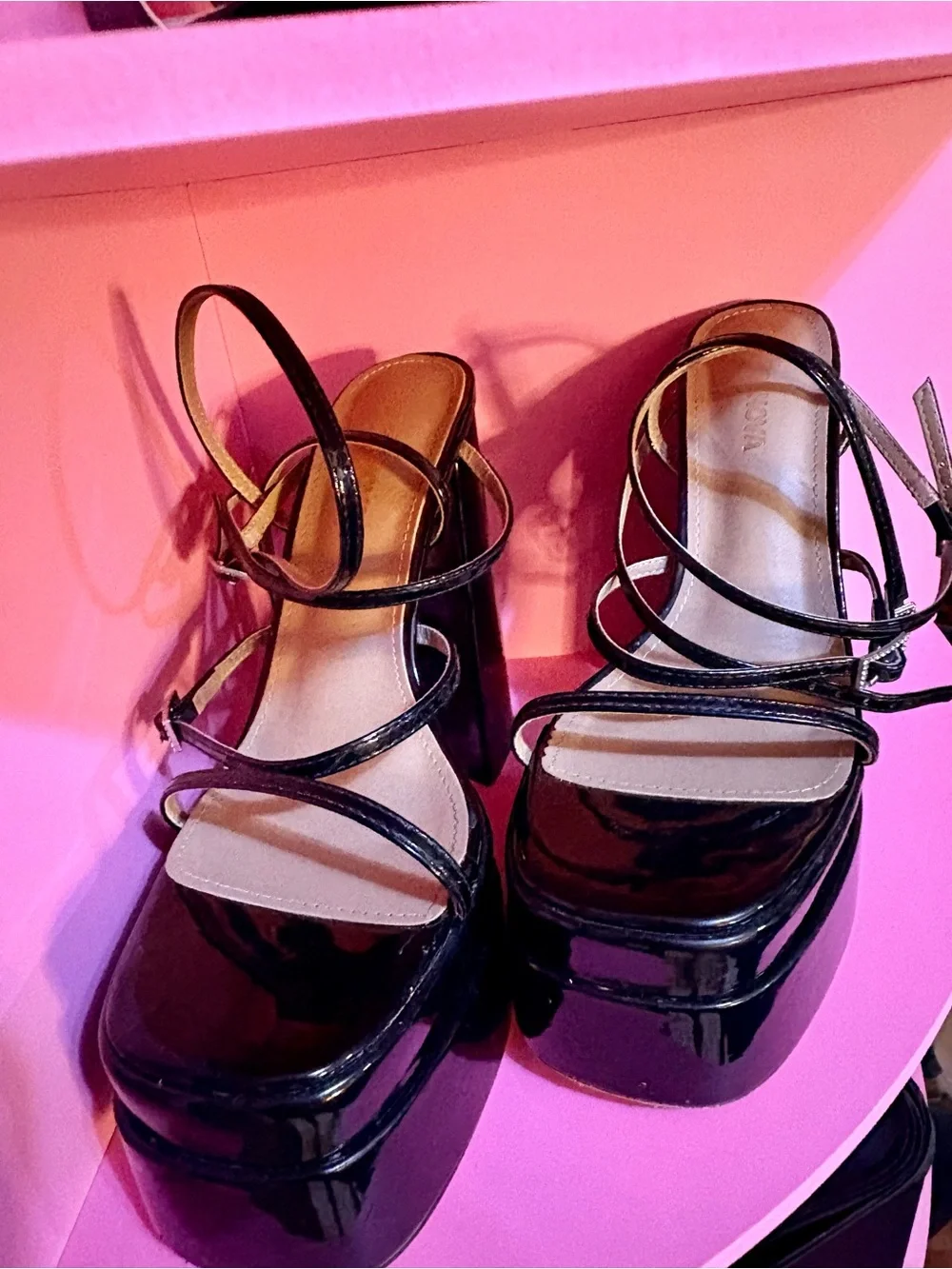 Fashion Nova Black Patent Platform Block Heels